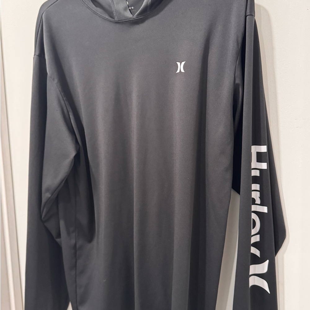 Hurley Black Long-Sleeve Hooded Performance Top with Sleeve Logo